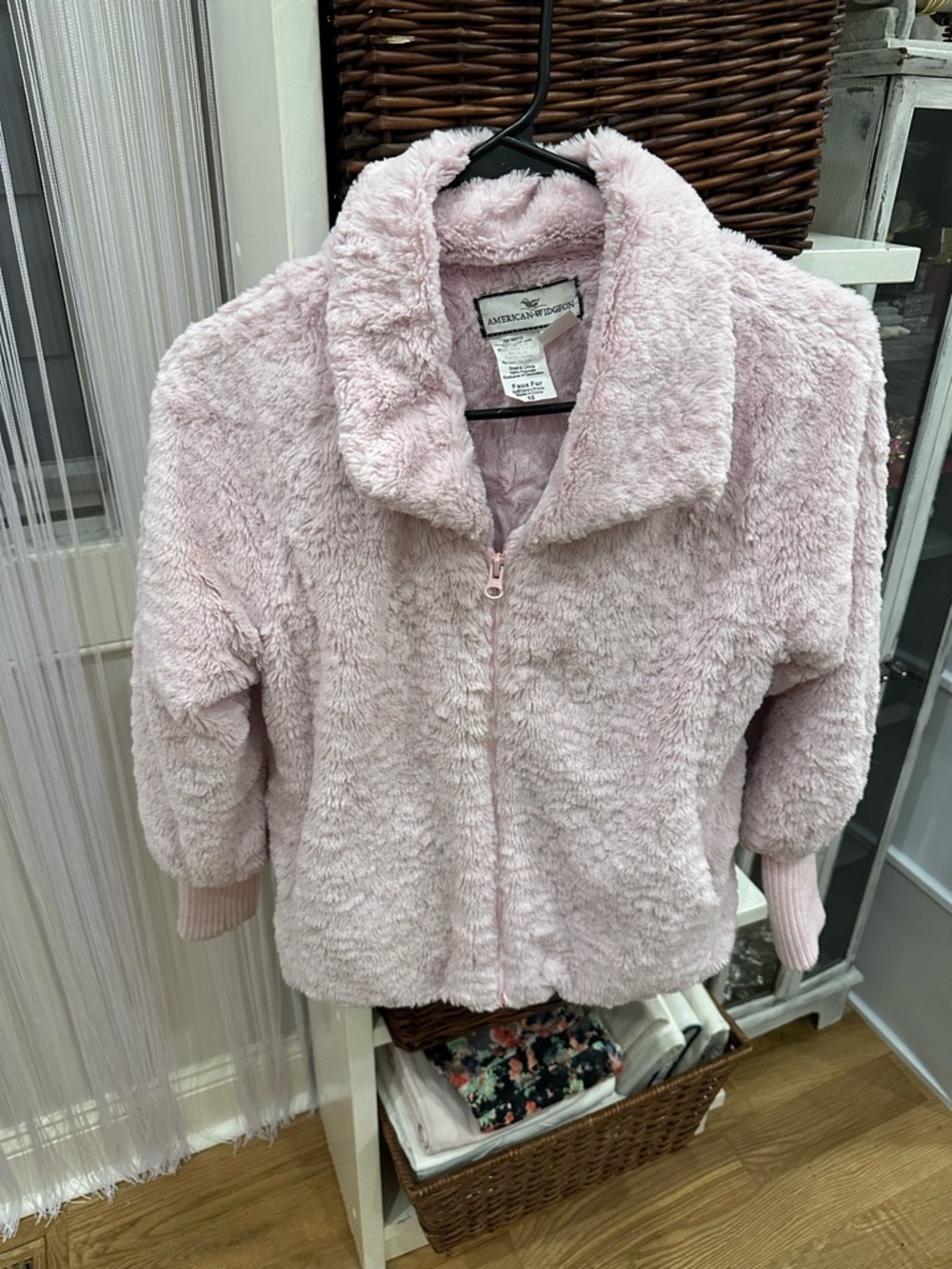 Girls' Soft Pink Plush Zip-Up Jacket